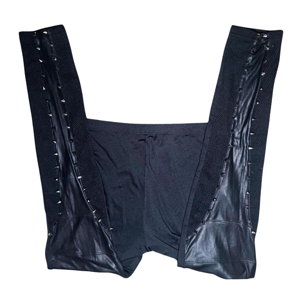 Black Mesh Studded Faux Leather Size L Alt Emo Punk Moto Goth Biker Leggings